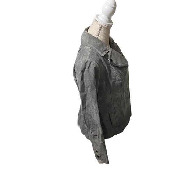 Isaac Mizrahi Live Women Gray 3/4 Zip 100% Suede Leather Moto Jacket Wrap Coat 4 - Picture 3 of 13